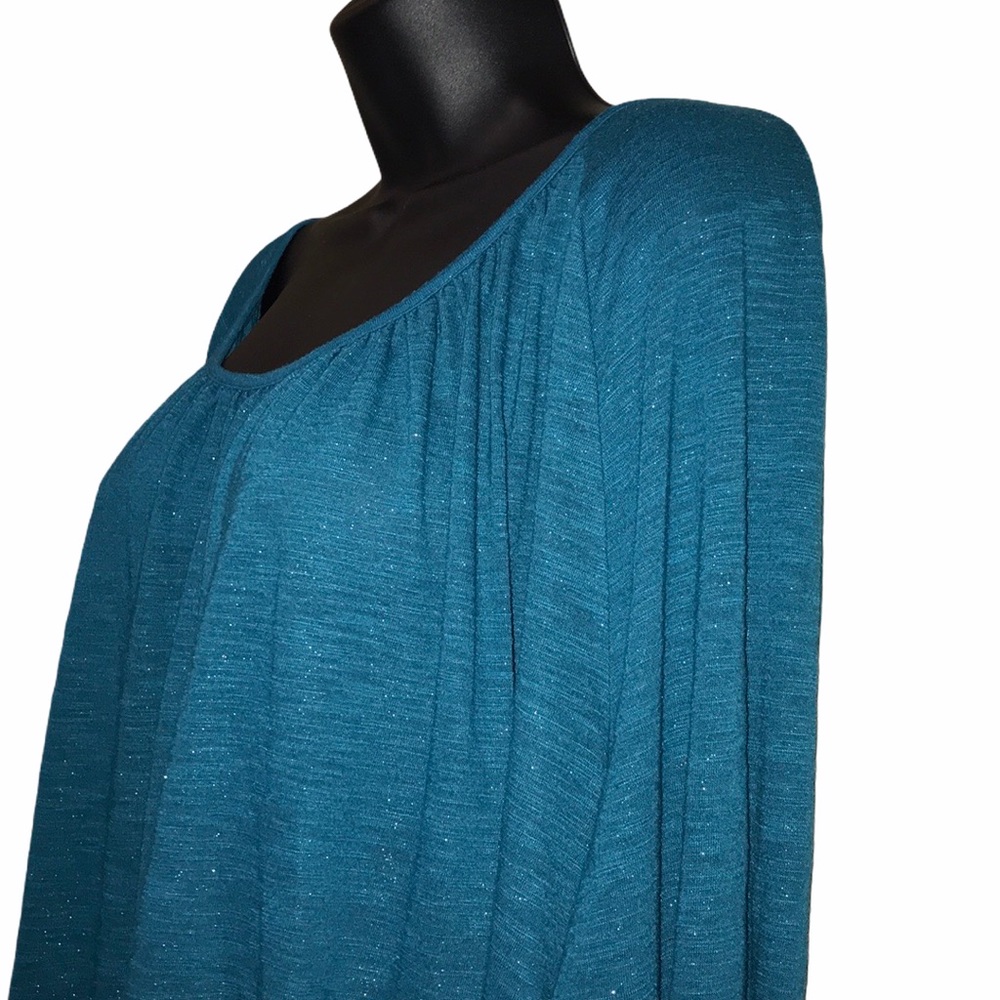 Lane Bryant Turquoise Lightweight Sparkle Peasant Top~26/28